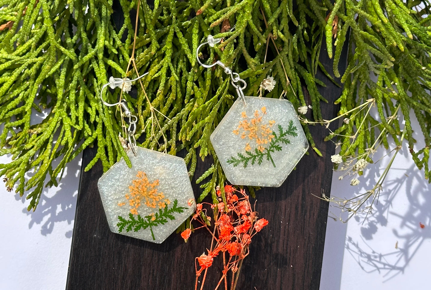 Orange Fennel with Leaves Earrings