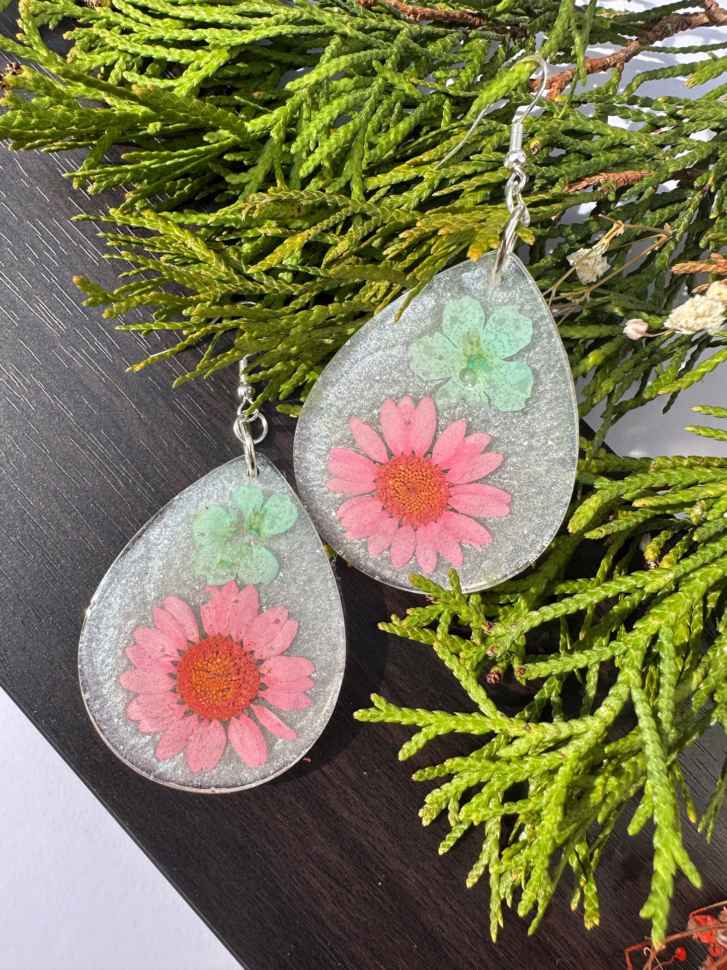 Pink Daisy with Blues Earrings