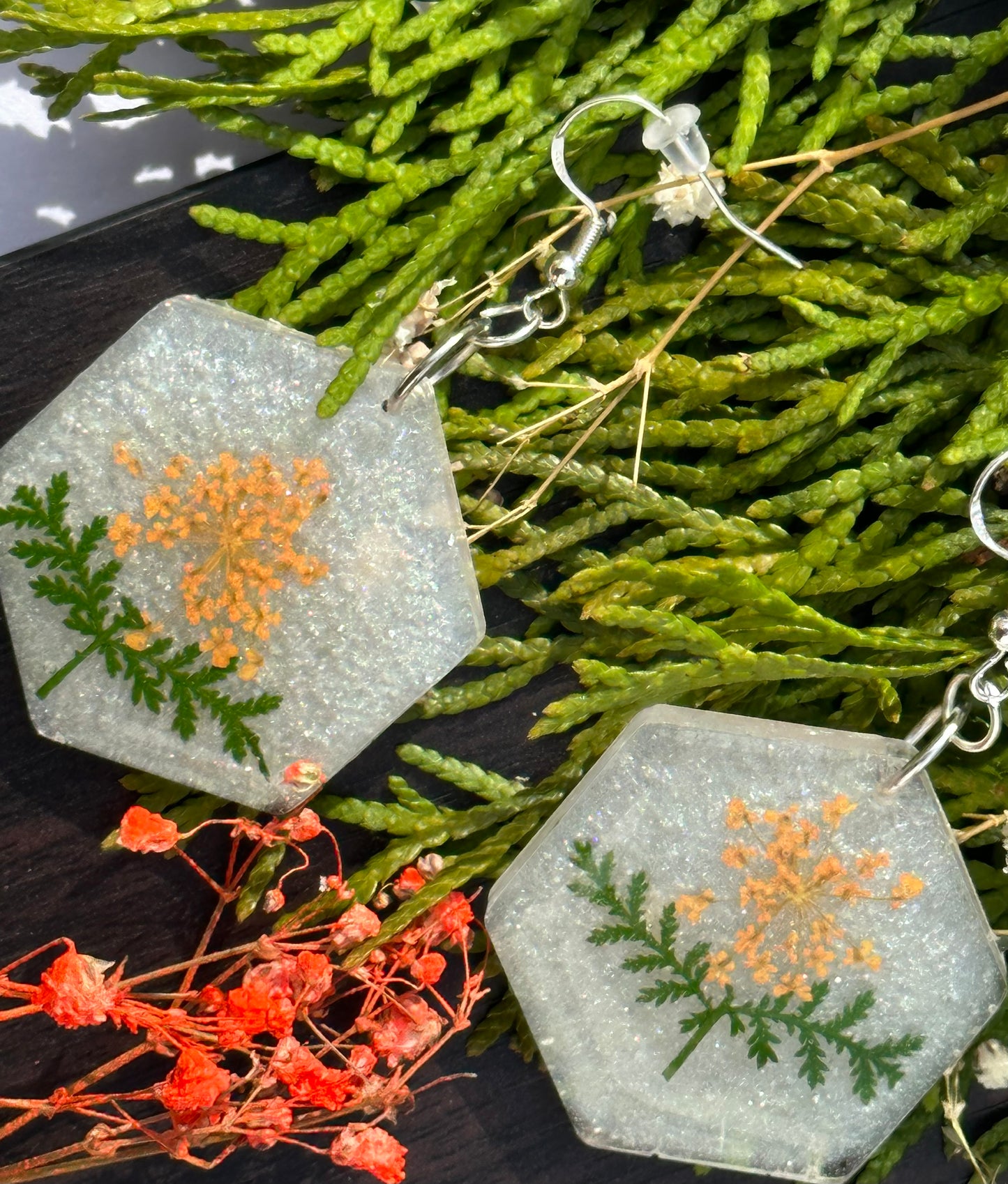 Orange Fennel with Leaves Earrings
