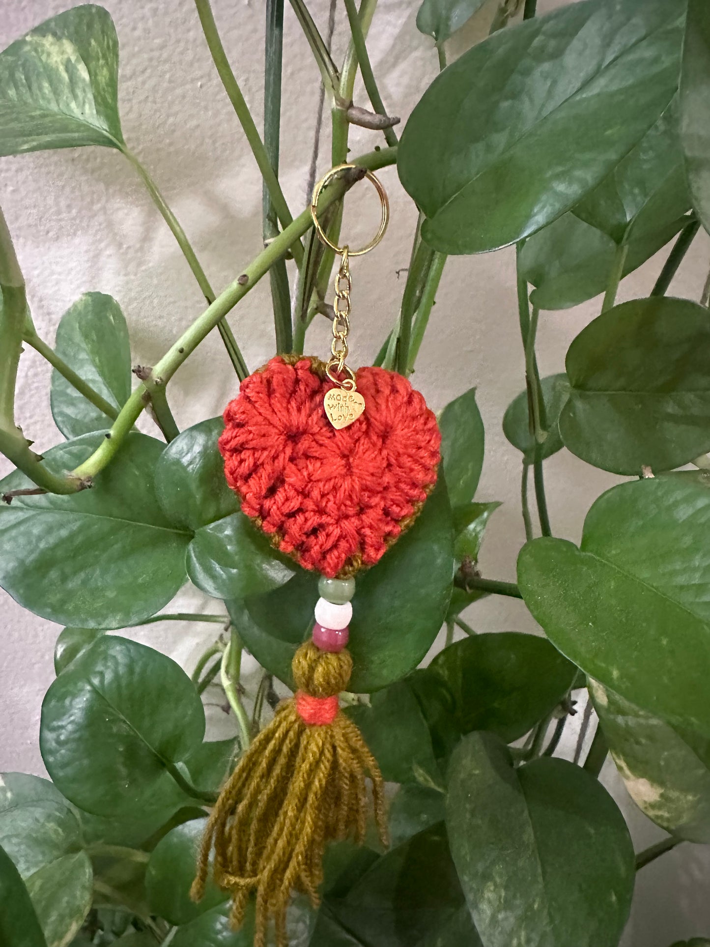 Crochet Heart Keychain with Tassel