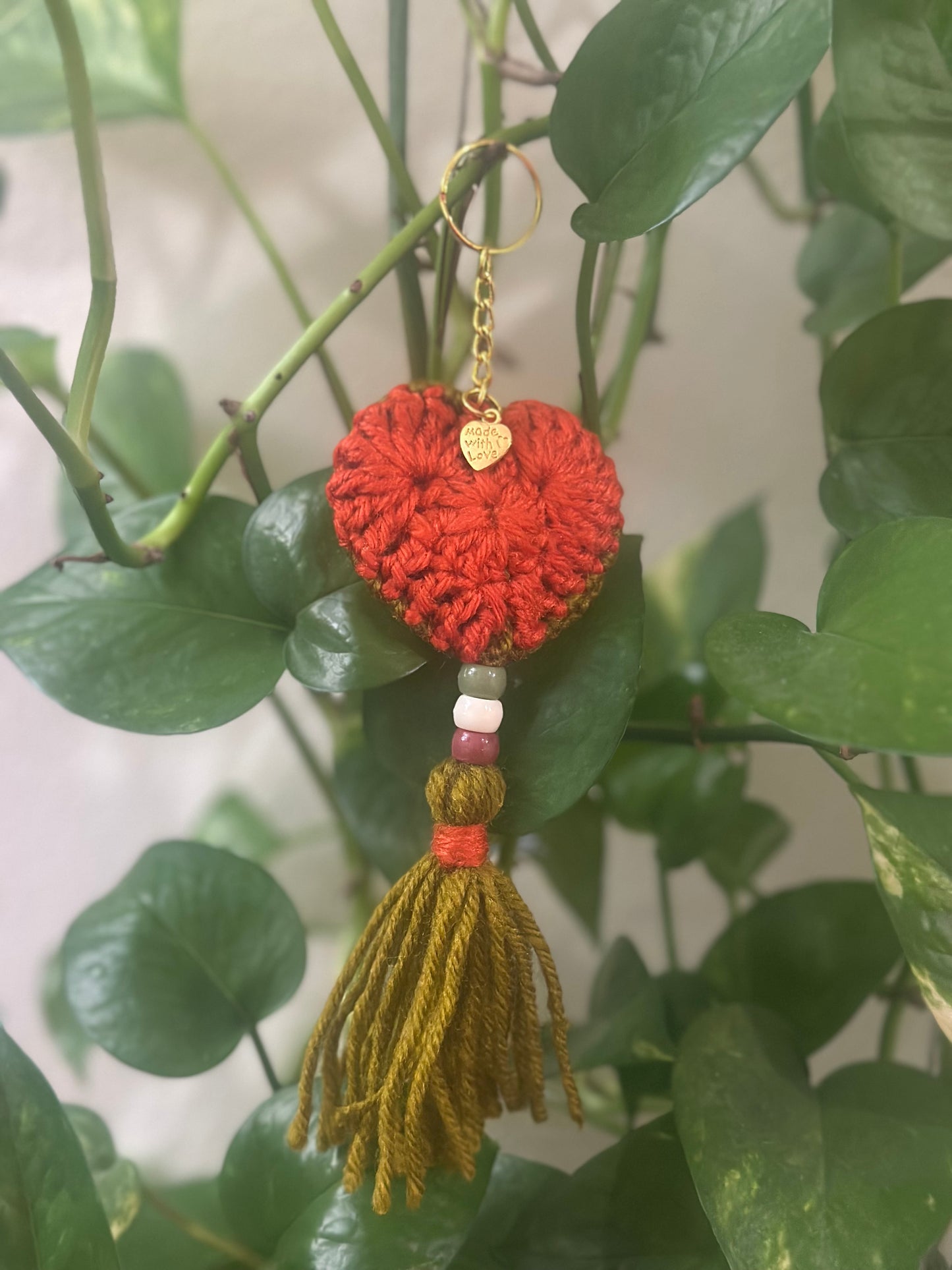 Crochet Heart Keychain with Tassel