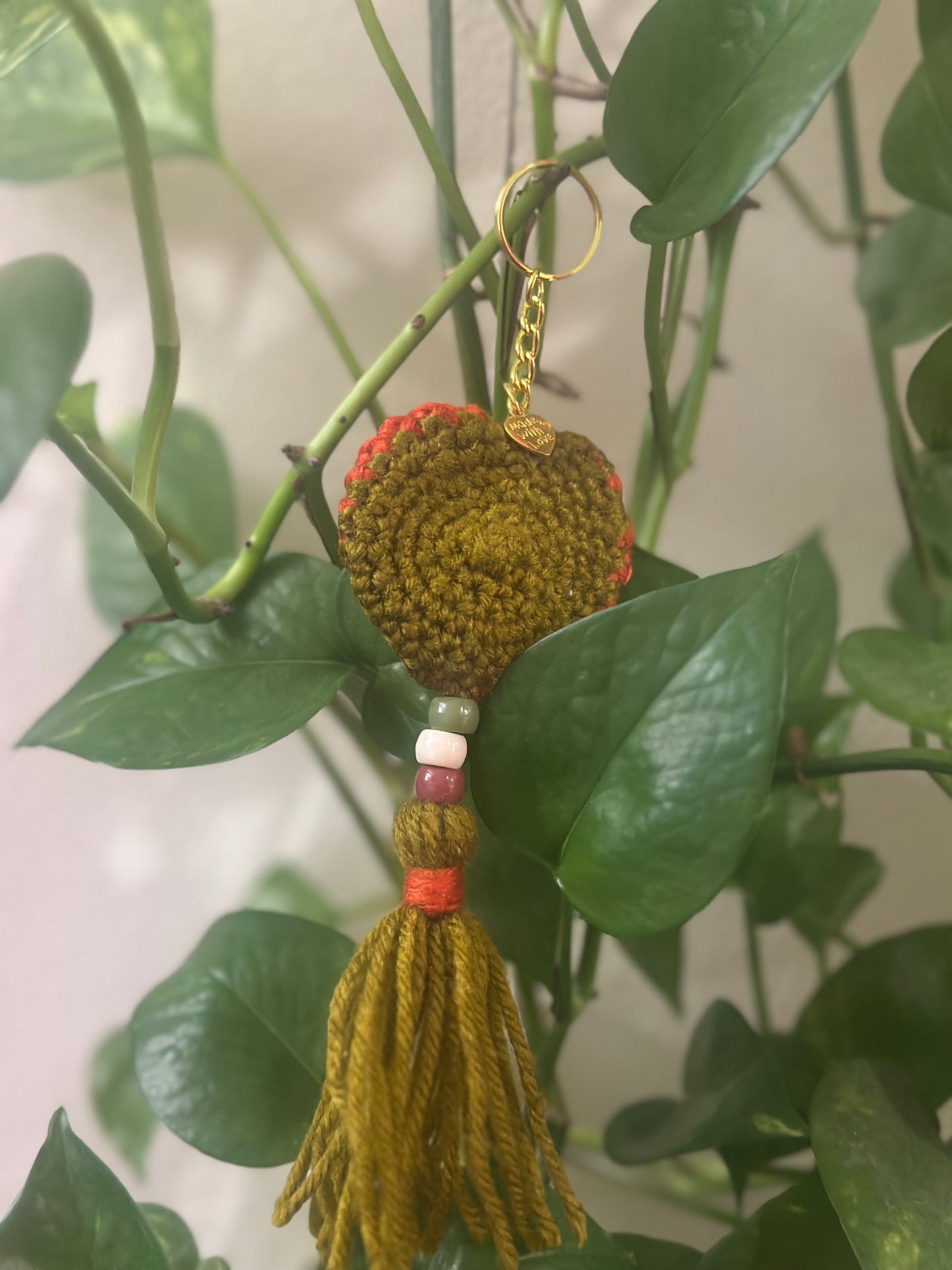 Crochet Heart Keychain with Tassel