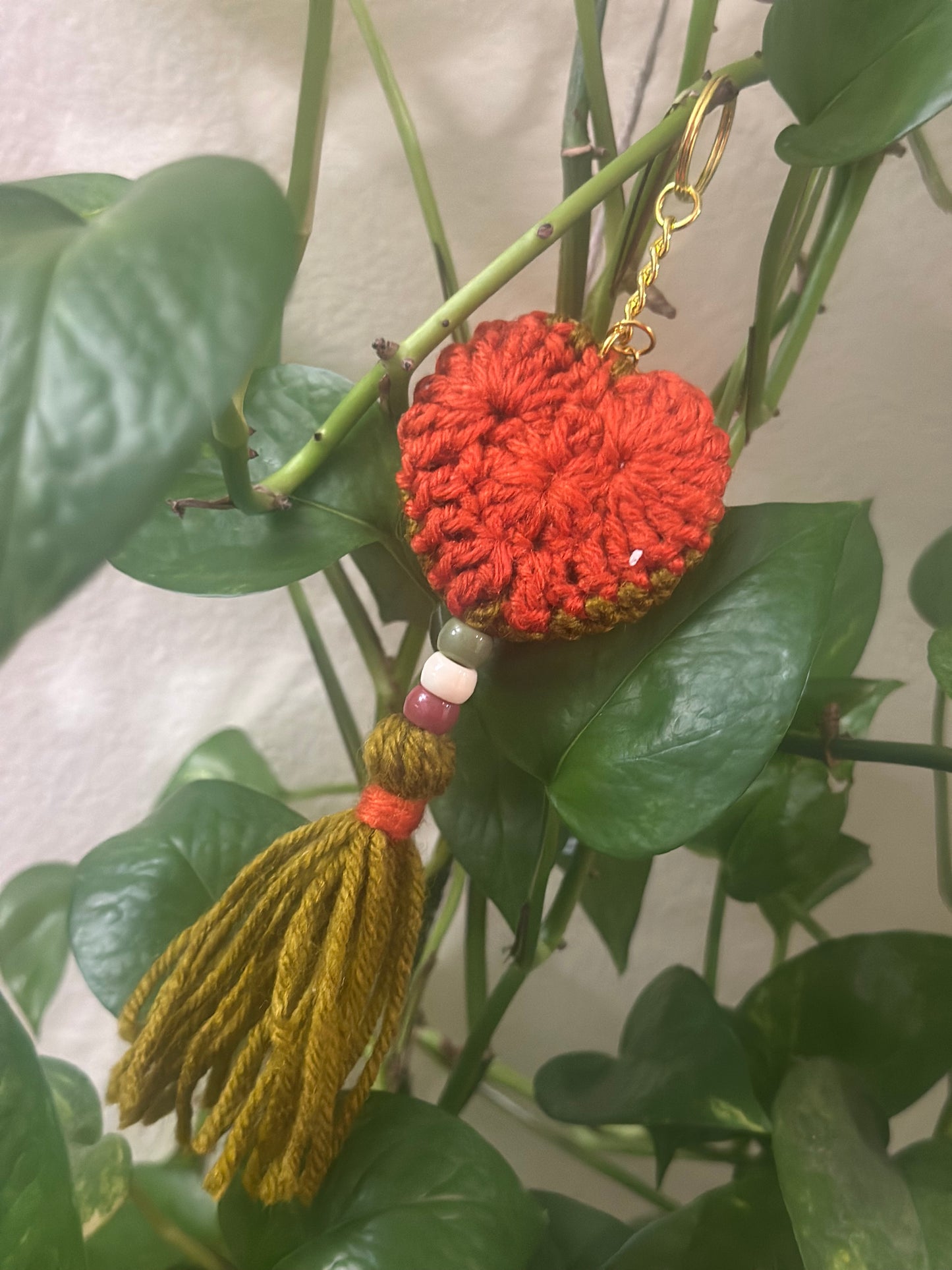 Crochet Heart Keychain with Tassel