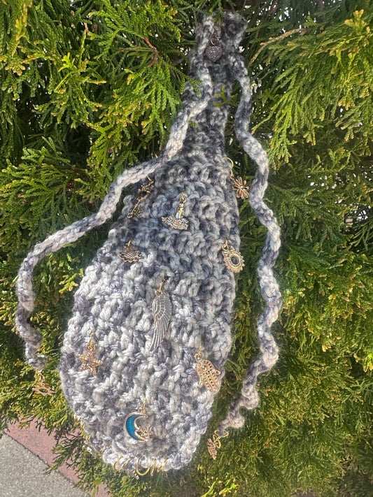 Crochet Neck Tie with Golden & Green Charms