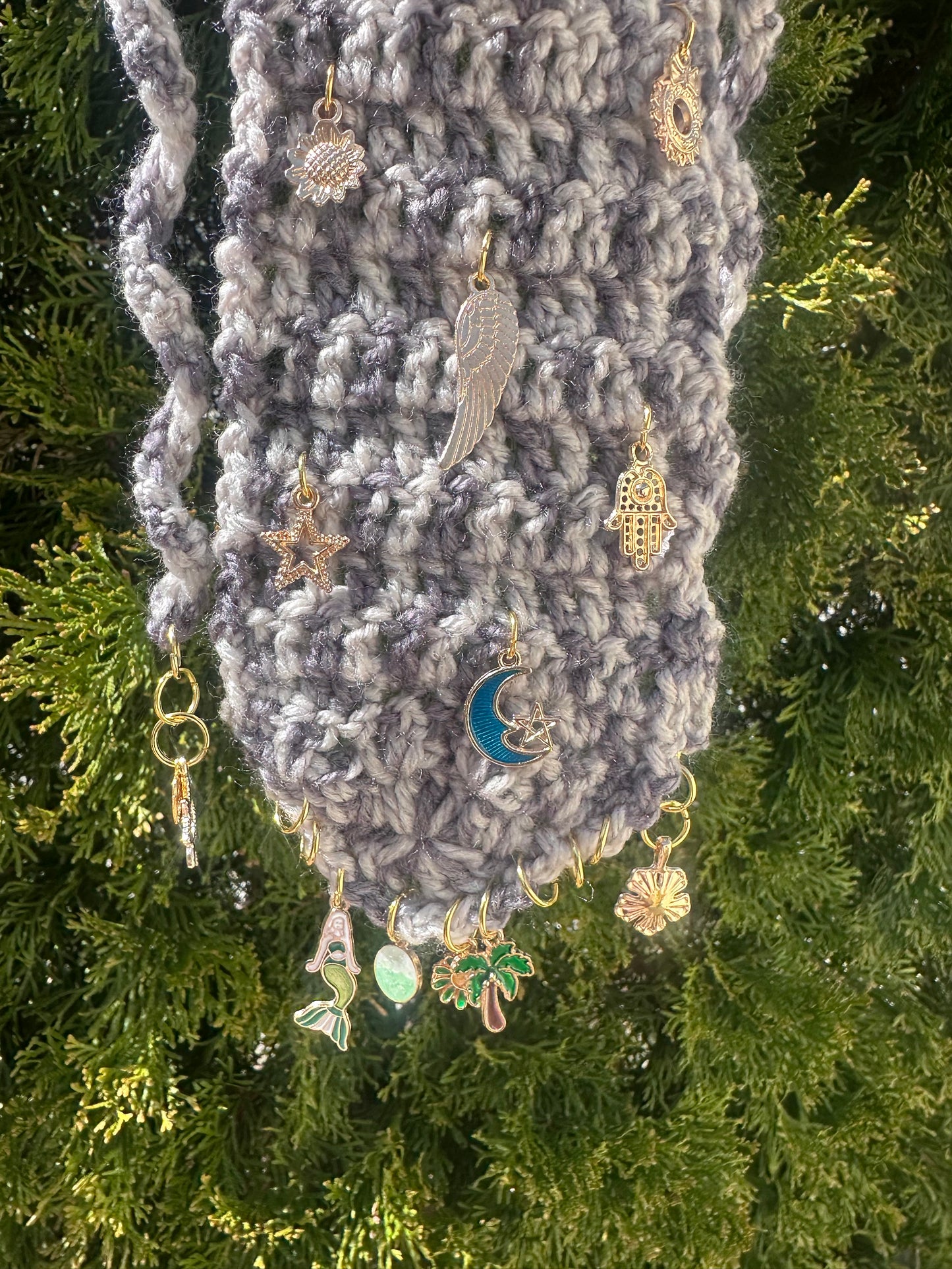 Crochet Neck Tie with Golden & Green Charms