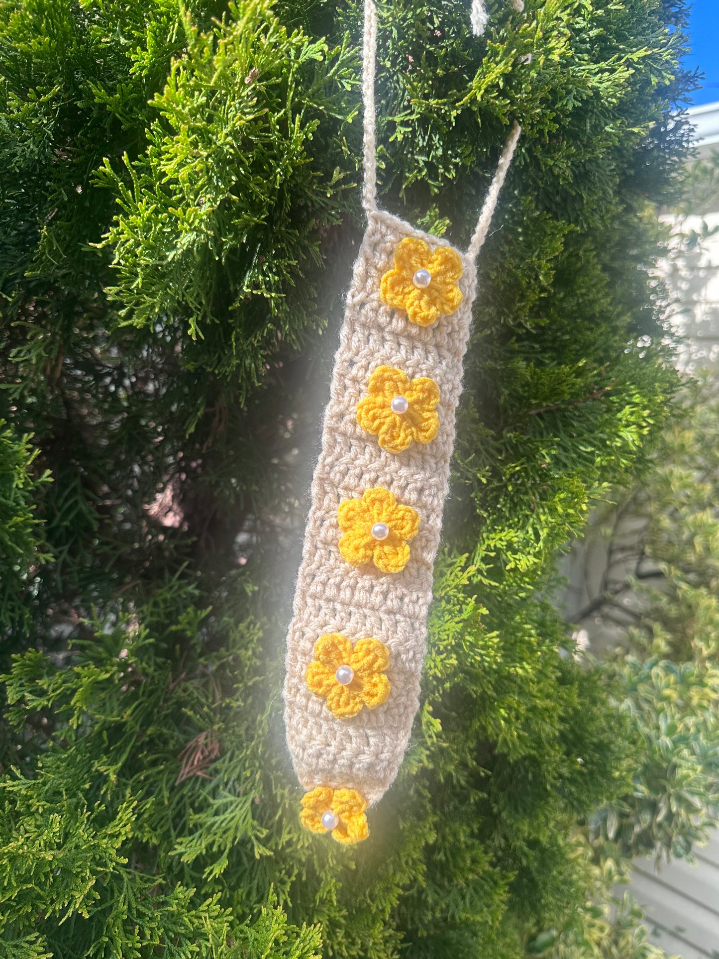 Crochet Neck Tie with Golden & Green Charms
