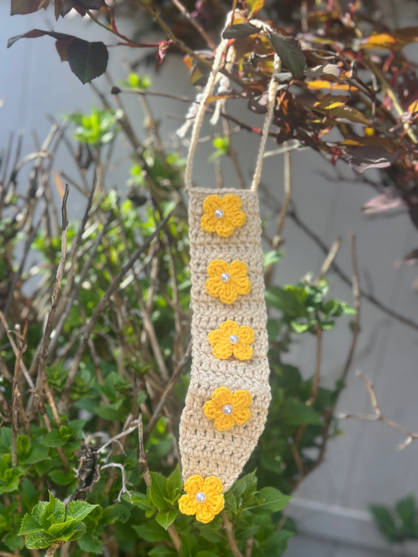 Crochet Neck Tie with Golden & Green Charms