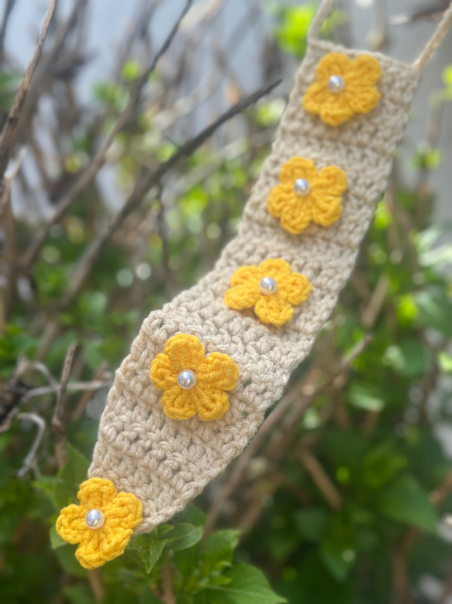Crochet Neck Tie with Golden & Green Charms