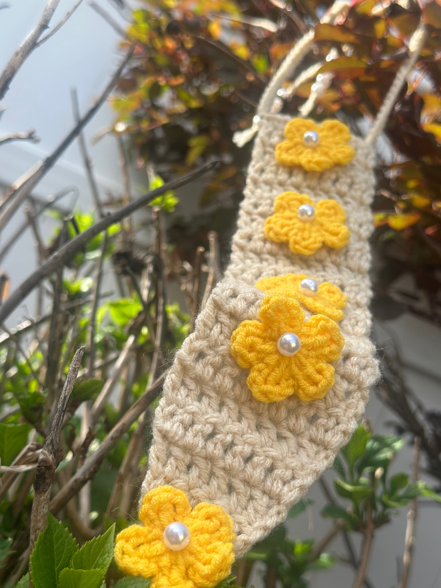 Crochet Neck Tie with Golden & Green Charms