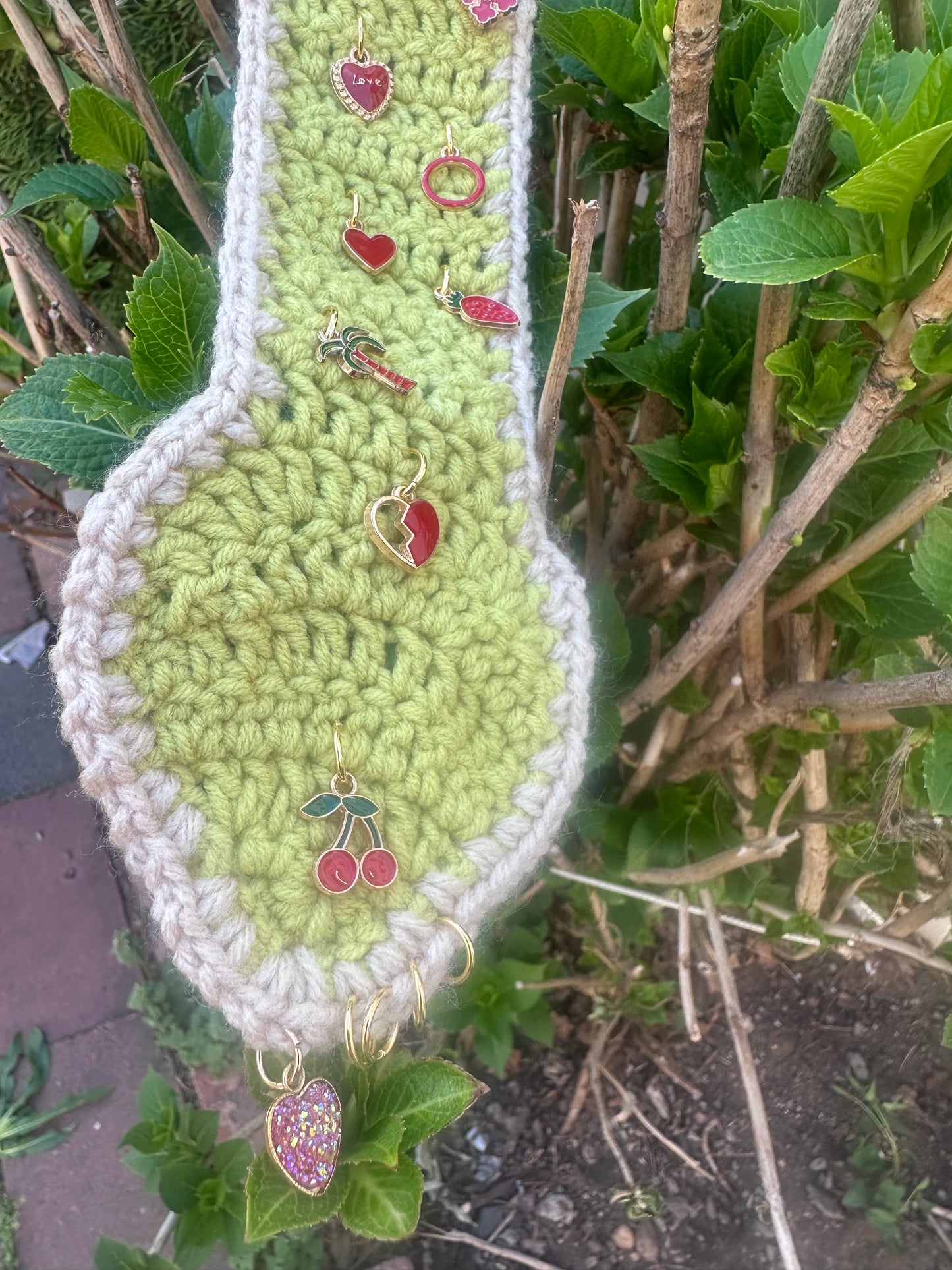 Crochet Neck Tie with Golden & Green Charms
