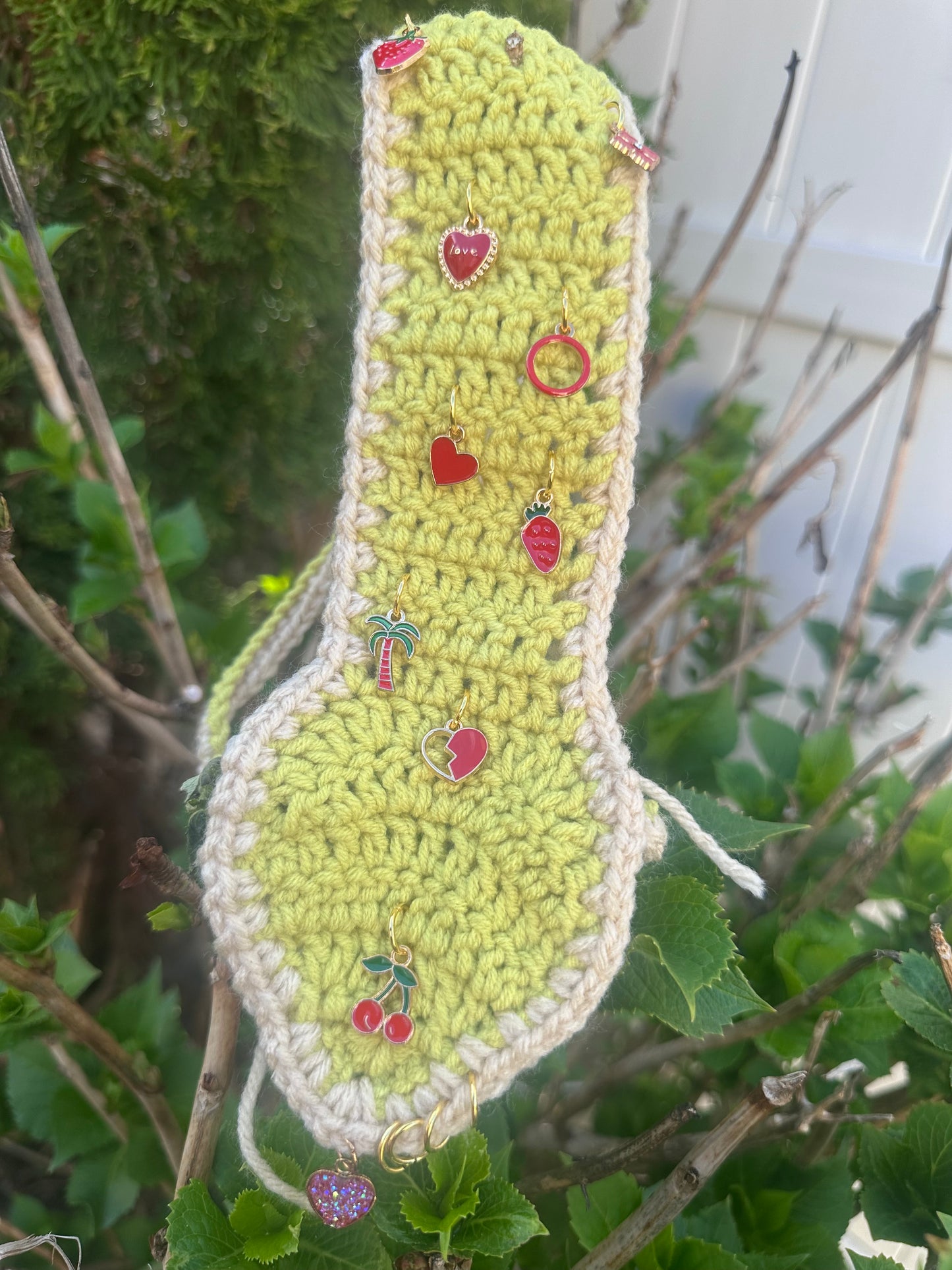 Crochet Neck Tie with Golden & Green Charms