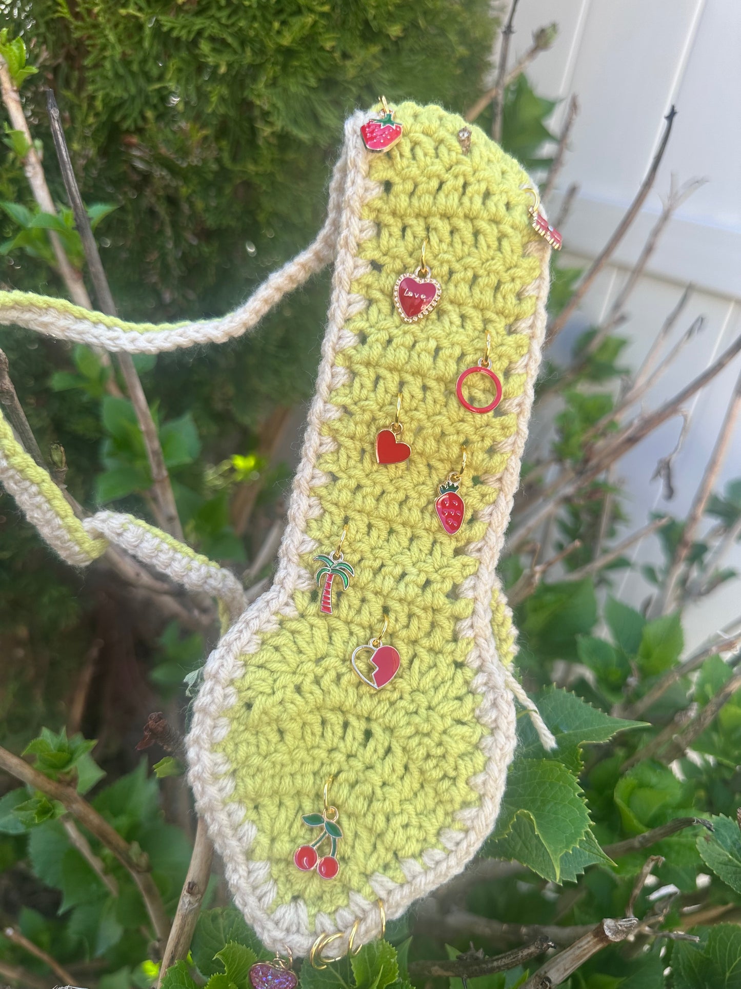 Crochet Neck Tie with Golden & Green Charms