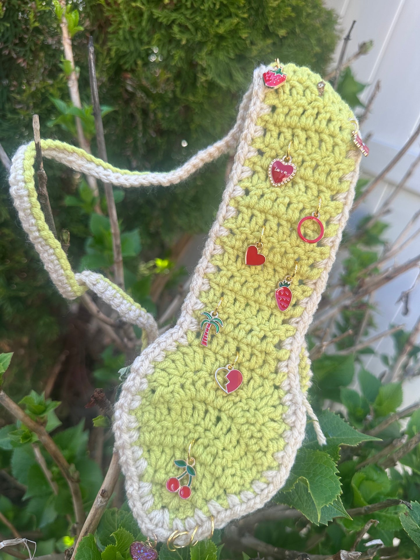 Crochet Neck Tie with Golden & Green Charms