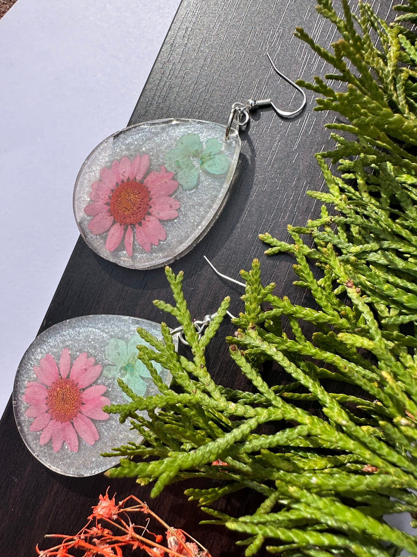 Pink Daisy with Blues Earrings