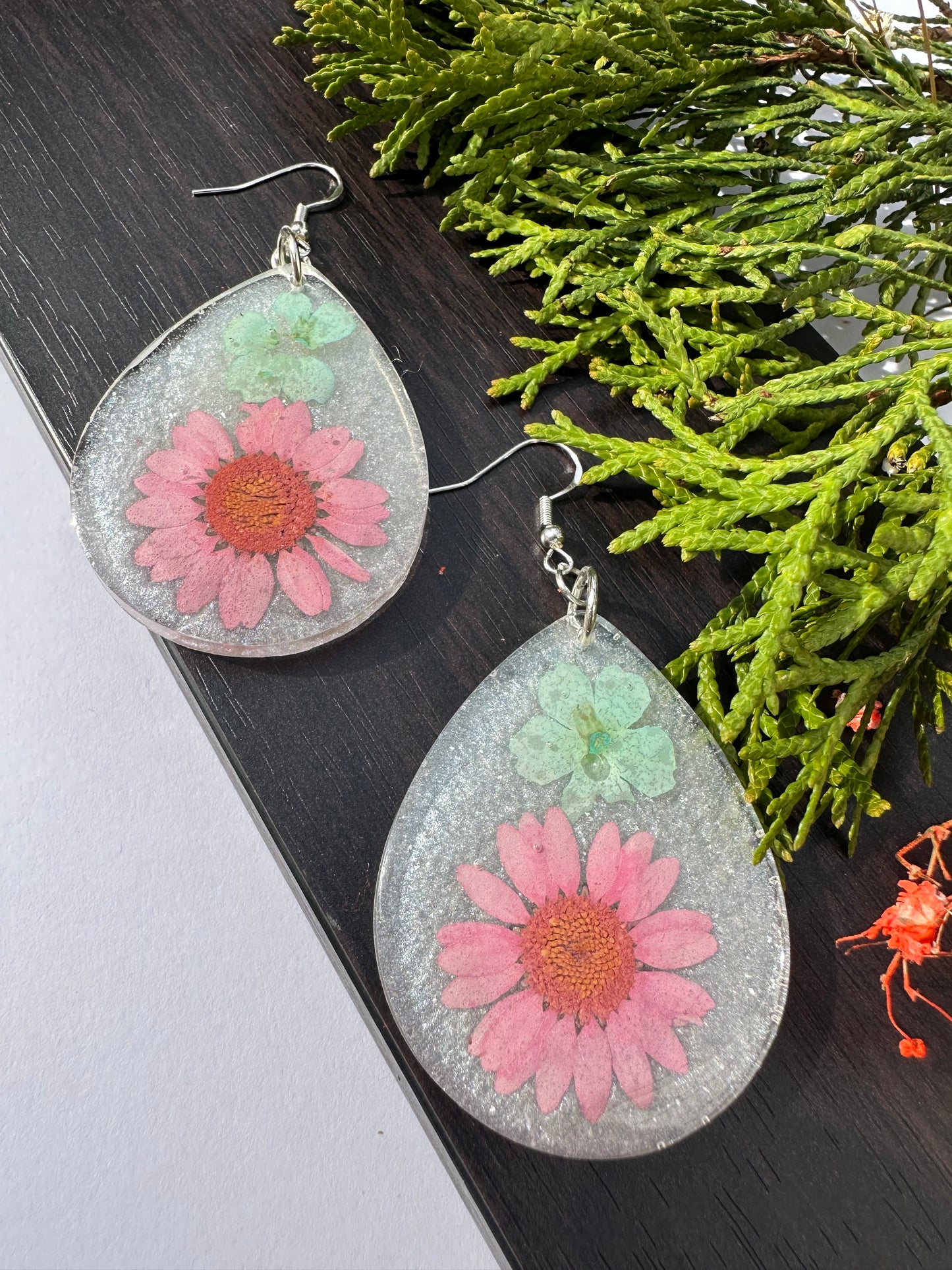 Pink Daisy with Blues Earrings