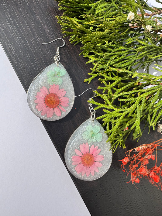 Pink Daisy with Blues Earrings