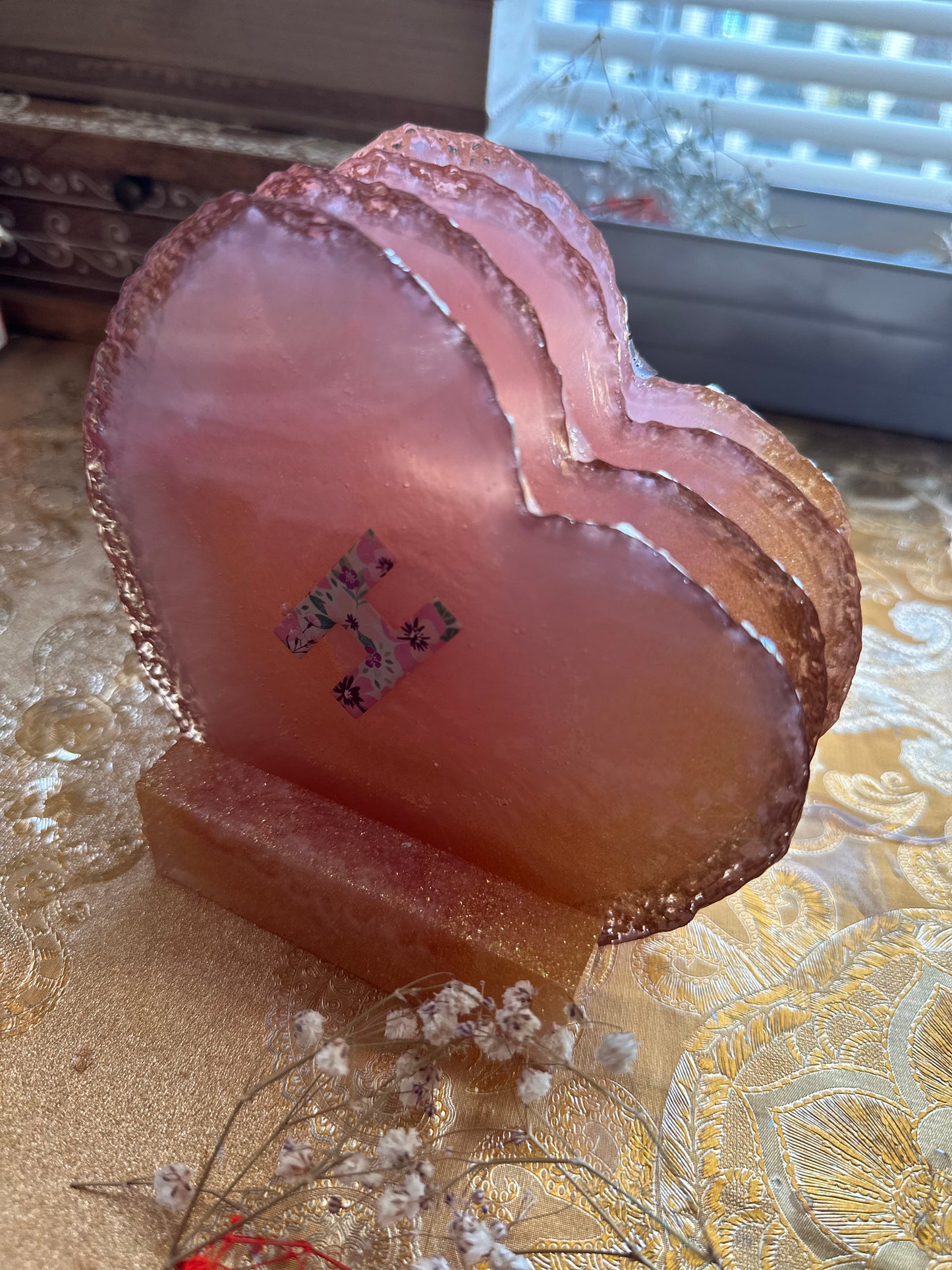 Golden Pink Heart Coaster Set